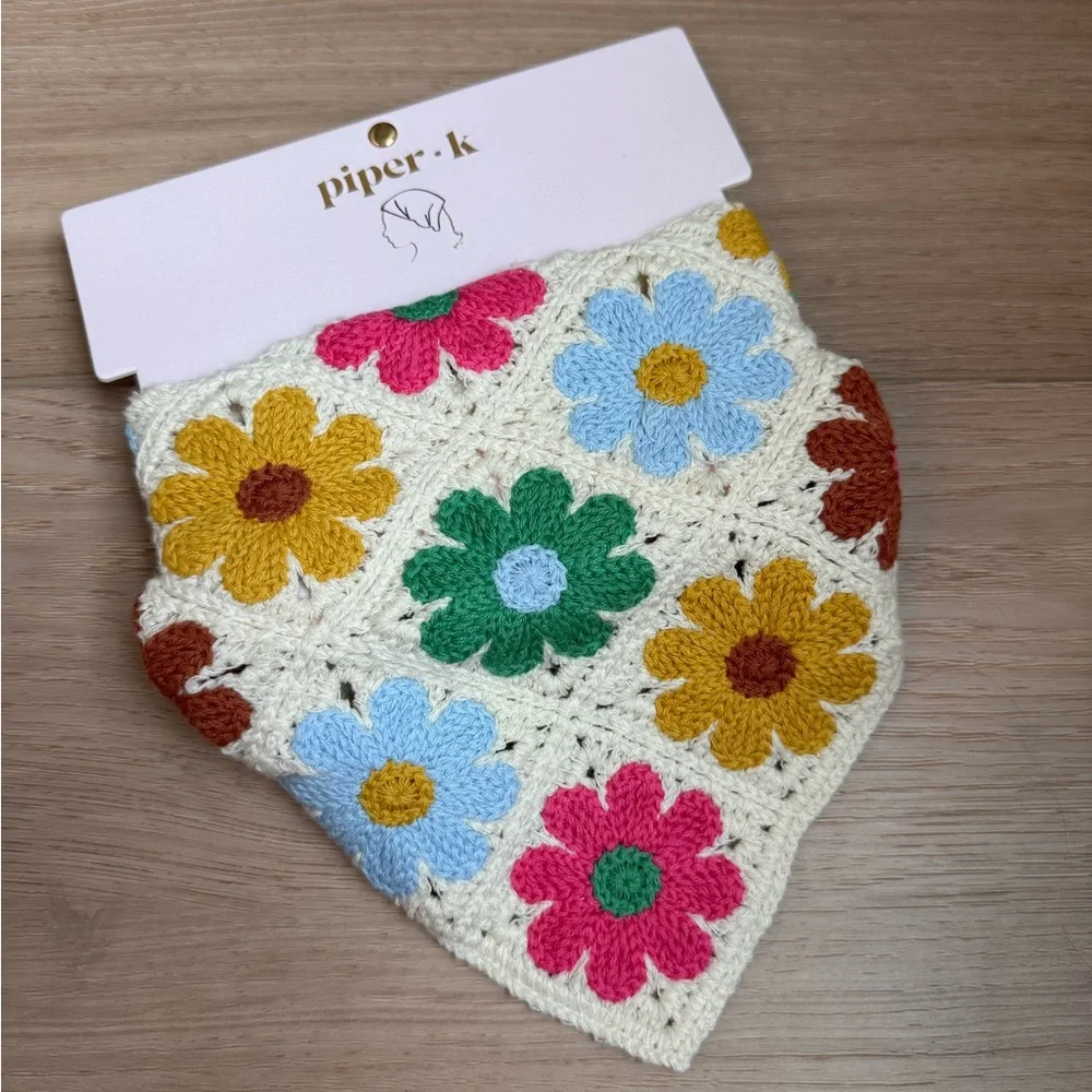 Piper-K Floral Daisy Crochet Hair Accessory Bandana  Boho Festival NWT Granny